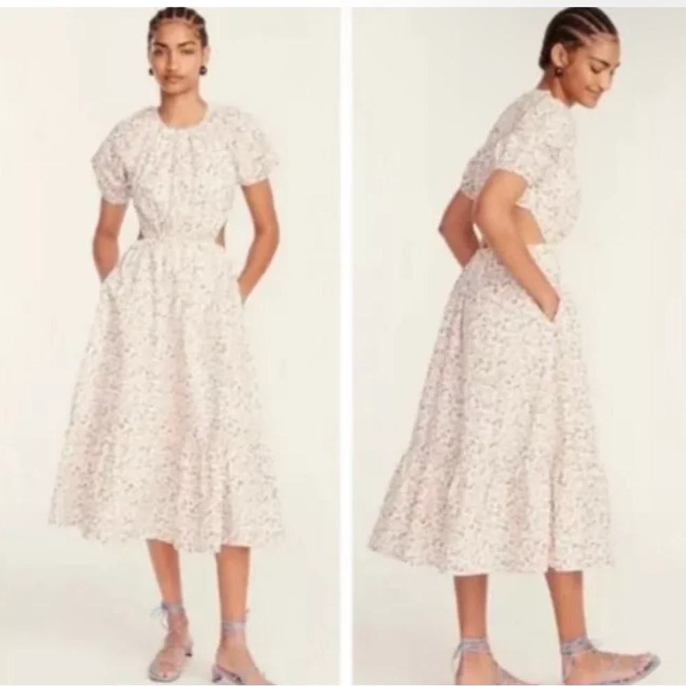 J. Crew Side-Cutout Poplin Meadow Floral Pink Green Dress NEW Size 8 BG400 $168